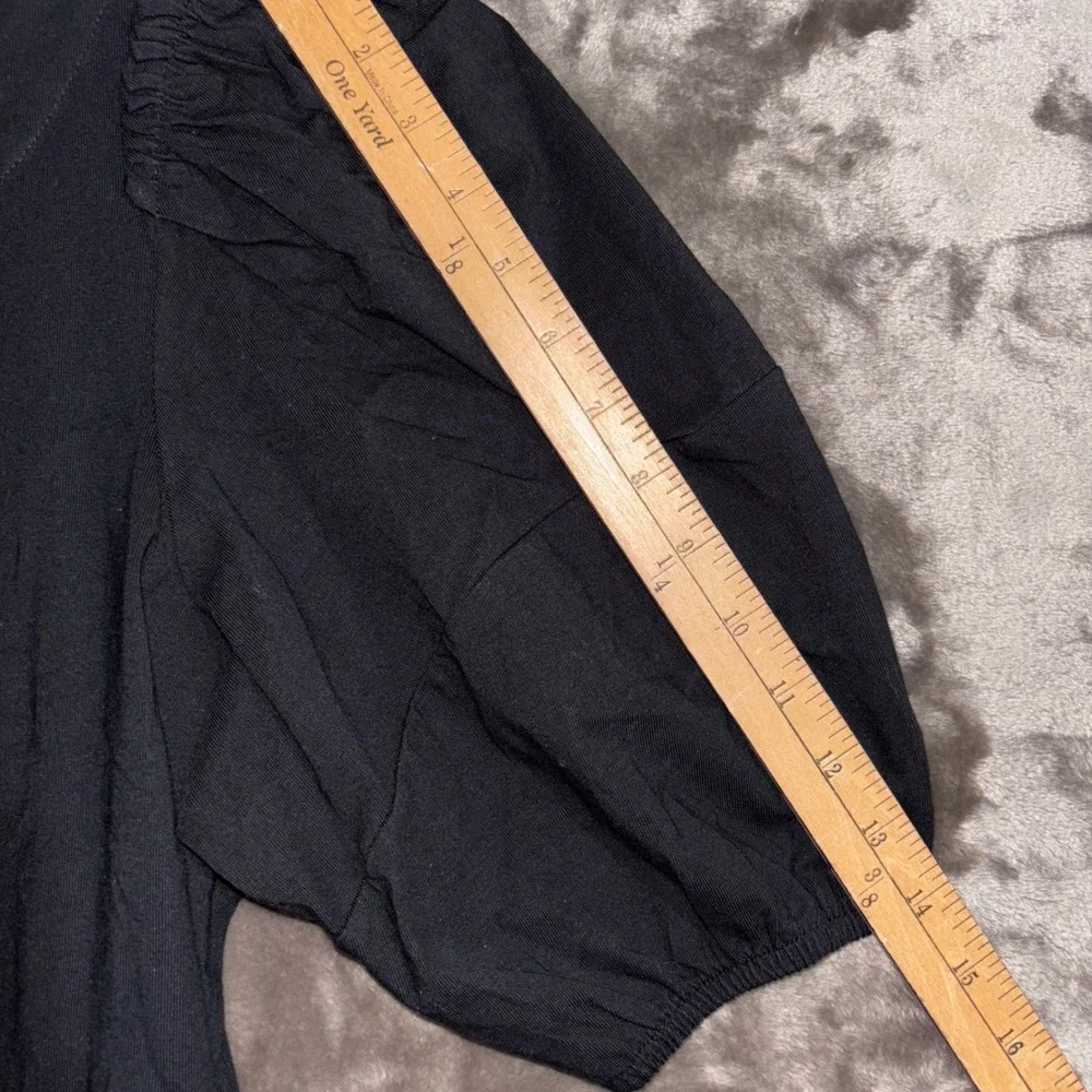 Madewell Womens XS Black Puff Sleeve Crew Neck Cotton Blend Top‎ Blouse